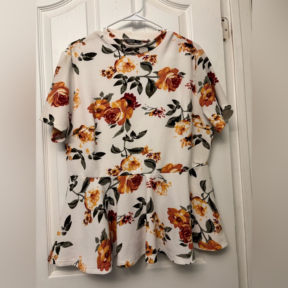 SHEIN White Peplum Blouse with Peter Pan Collar